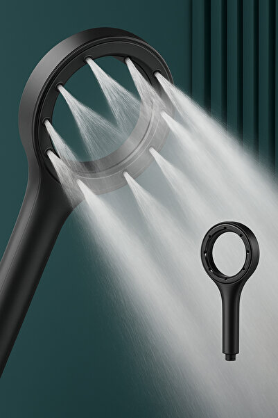 Ahlez Hendek Su Tasarruflu Siyah Turbo Jet Banyo Duş Başlığı El Duşu