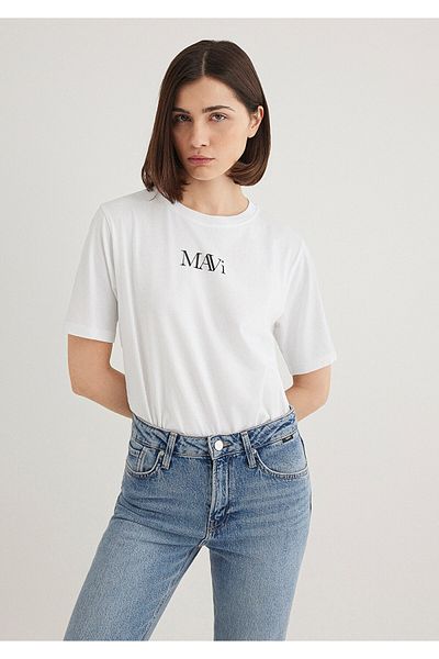 Mavi Weißes T-Shirt mit Logo-Print, reguläre Passform / normaler Schnitt 1611594-620