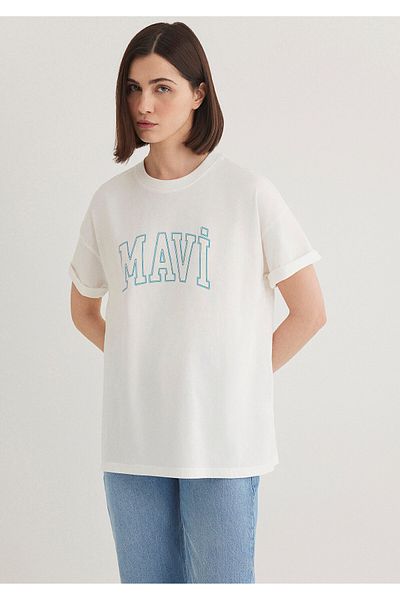 Mavi Weißes T-Shirt mit Logo-Print, reguläre Passform / normaler Schnitt 1611193-81964
