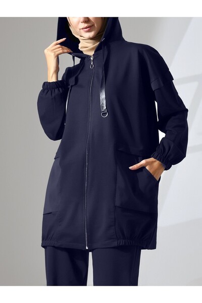 HİJABAYA طقم من القطن الممشط بأكمام مطاطية وجيب بغطاء للرأس