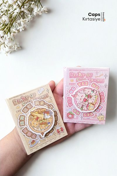 caps office 2 Pieces Cute Kawaii Animal Themed Mini Notebook Set with Passion Flower Cover – 64 Sheets