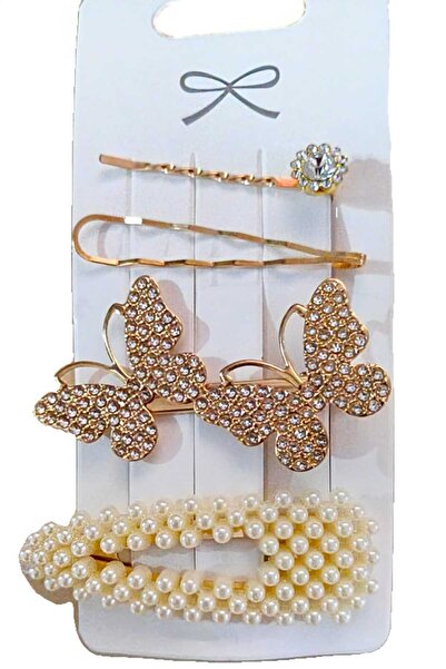 lawrenceshop Set de 4 agrafe de păr pentru femei, galbene aurii, elegante, cu...