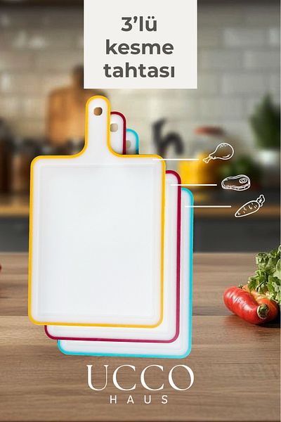 UCCO Set of 3 Colorful Cutting Boards – Bpa Free |   Food Grade, Hygienic and Durable Plastic