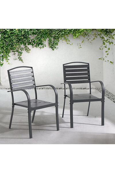 Generic Patio Dining Chairs Outdoor Aluminum Dining Chairs with Faux Wood Slats Black