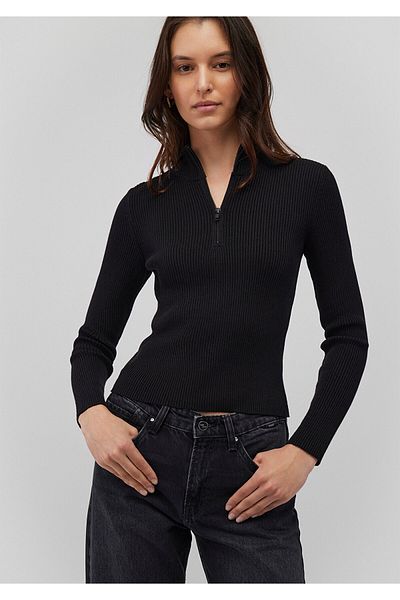 Mavi Half Zippered Stand Collar Black Sweater Fitted / Fitted Cut 1710519 -900