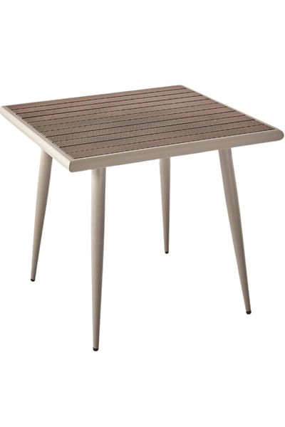 Generic طاولة طعام خارجية مربعة، حديد وخشب، 80×80×75 سم