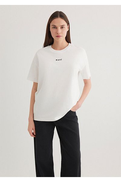 Mavi Weißes T-Shirt mit Logo-Print, reguläre Passform / Regular Fit1612518-70057