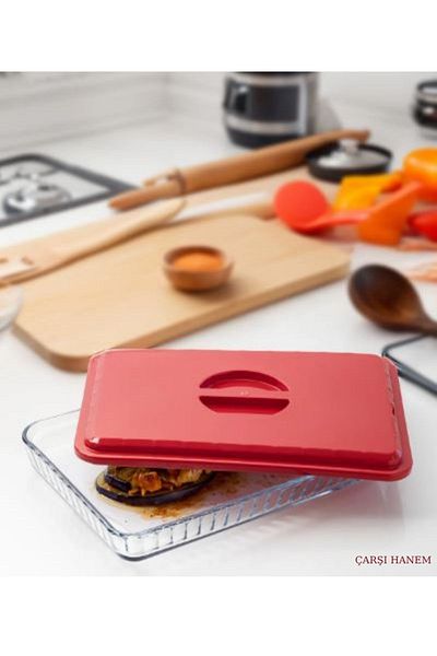 ÇARŞI HANEM Plastic Rectangular Pyrex Cover Red