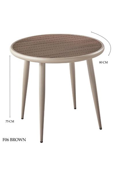 Generic طاولة طعام خارجية دائرية، حديد وخشب، 80×80×75 سم