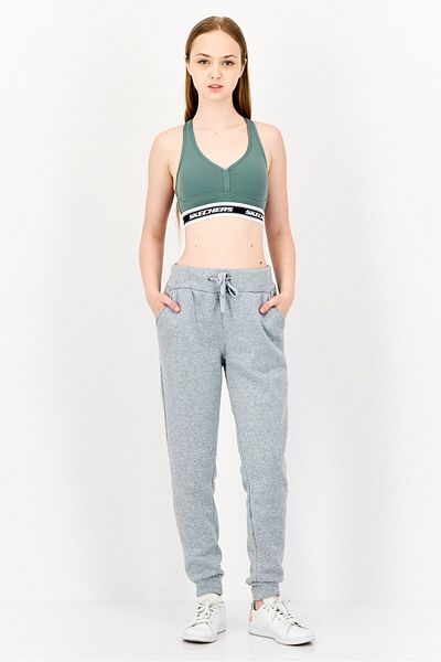 SKECHERS Women Brand Logo Padded Sports Bra, Sage Green