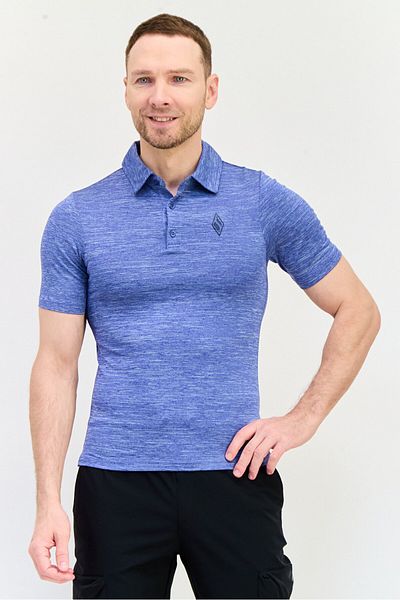 SKECHERS Men Sportswear Fit Short Sleeves Outdoor Polo Shirt, Heather Blue
