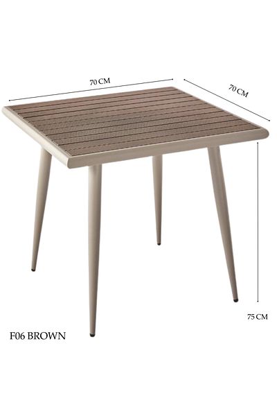 Generic طاولة طعام خارجية مربعة، حديد وخشب، 80×80×75 سم