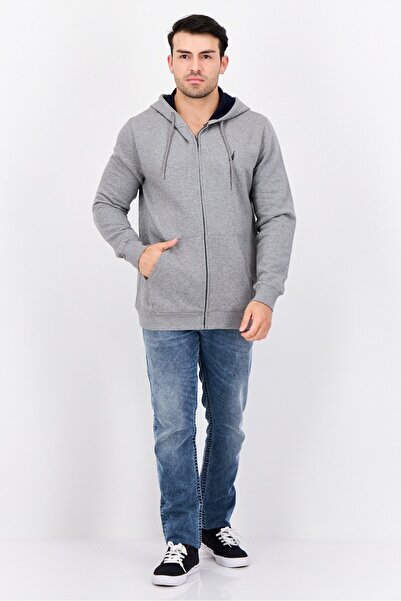 Nautica Men Long Sleeve Embroidered Logo Hooded Sweatshirt, Grey