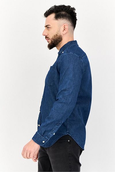 GAP Men Regular Fit Washed Long Sleeves Casual Shirt, Blue
