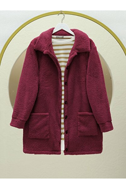 Genel Markalar Boydan Düğmeli Cepli Pelüş Ceket