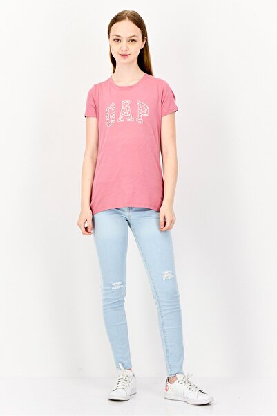 GAP Women Crew Neck Short Sleeve Brand Logo T-Shirt, Pink