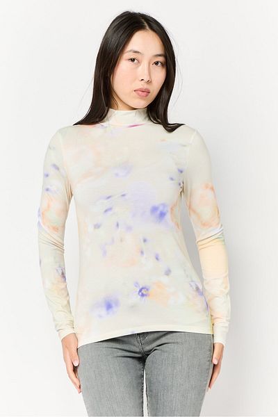 Scotch & Soda Women Mock Neck Long Sleeve Tie Dye T-shirt, Multicolor