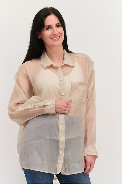 GAP Women Oversized Fit Long Sleeve Plain Shirt, Beige