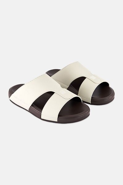 Algspar Men 2 Strap Slip On Arabic Sandals, Beige