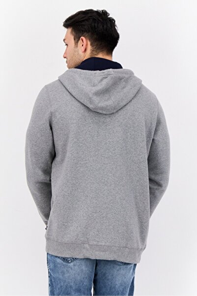 Nautica Men Long Sleeve Embroidered Logo Hooded Sweatshirt, Grey