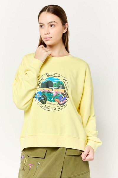 Scotch & Soda Women Crew Neck Graphic Print Long Sleeves Sweatshirt, Yellow