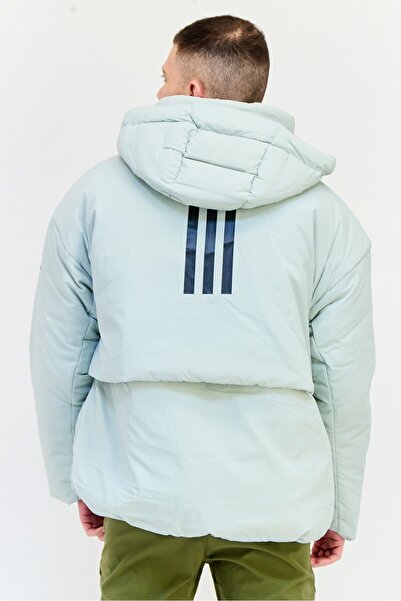 adidas Men Sportswear Fit Long Sleeve Short Outdoor MyShelter Puffer Jacket, Light Grey