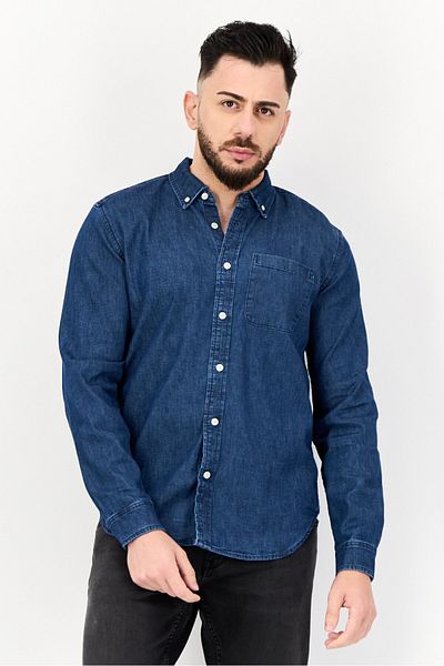 GAP Men Regular Fit Washed Long Sleeves Casual Shirt, Blue