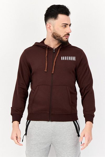 SKECHERS Men Sportswear Fit Long Sleeve Outdoor Full Zip Hoodie, Maroon
