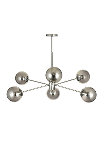 Avizemoda Pinza 6 lı Füme Camlı Salon Oturma Odası Modern Kollu Avize - (Krom...