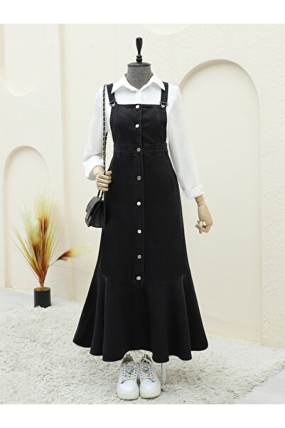 HİJABAYA جيليه جينز بأزرار أمامية وجيب جانبي وحاشية مكشكشة