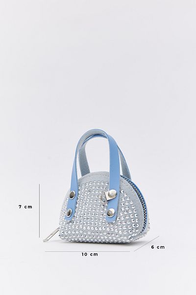Shanta Light Blue D12 Stone Mini Size Chain Single Compartment Faux Leather Women's Wallet B:7 E:10 W:6
