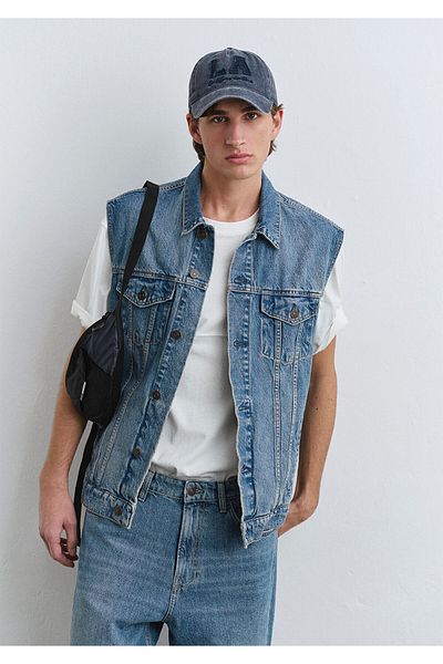 Mavi Vestă de jeans Russell Classic Denim Indigo Blue, cu croiala normală 0111783 -89135