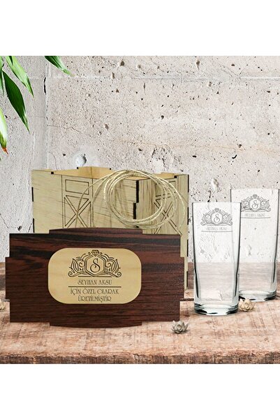 Bk Gift Kişiye Özel Ahşap Kutuda İkili Rakı Bardağı