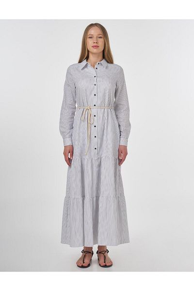 Kayra Rochie din popelin cu detaliu curea de frânghie neagră