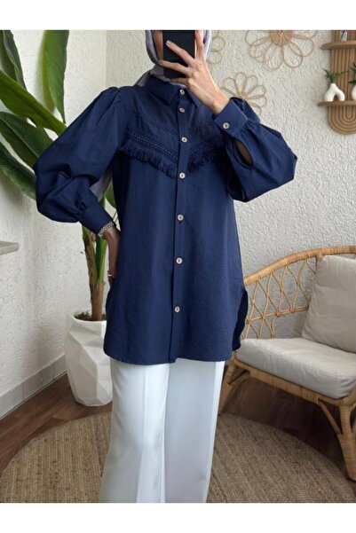 HİJABAYA Πουκάμισο με φούντες Guipure Raw Cupra με μπαλόνι