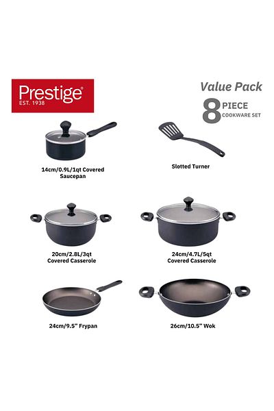 Prestige 8 Pcs Value Pack Cookware Set | Non-stick Pots and Pans Set - PR22483