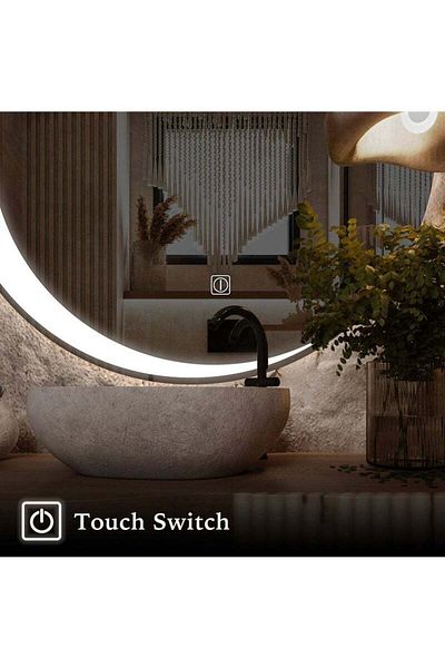 Taimi Round Mirror with LED Light Touch Control Round Mirror for Bathroom and Living Room 70 x 70 cm
