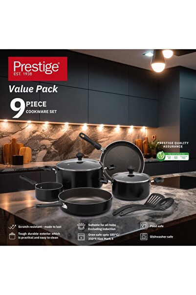 Prestige 9 Pcs Value Pack Cookware Set | Non-stick Pots and Pans Set - PR22482