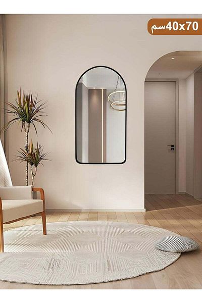 Taimi Black Aluminum Framed Arched Wall Mirror for Bathroom Living Room Bedroom Vanity 70x40cm
