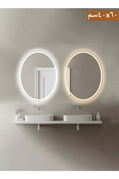 Taimi Set of 2 Oval LED Backlit Bathroom Mirror with Touch Control Wall Mounted with 3- 60 x 40 cm