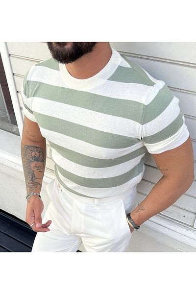 Tarz Cool Ανδρικό μπλουζάκι Water Green Normal Fit Knitwear