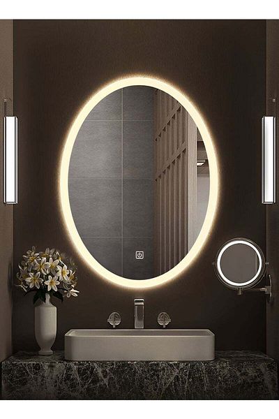 Taimi Oval Bathroom Mirror with LED Side Light Touch Control Wall Mounted with 3 Colors 90x70cm