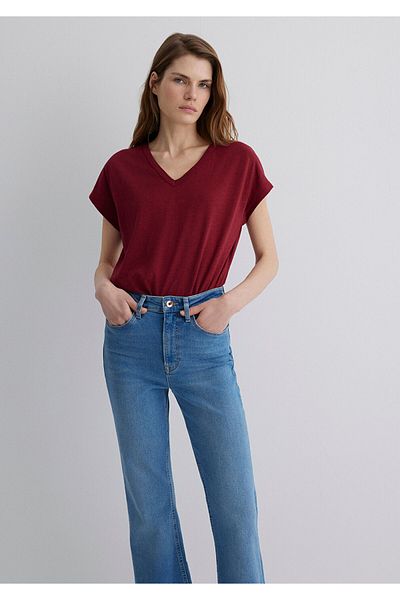 Mavi V-Neck Claret Red Basic T-Shirt Regular Fit 1612380 -70430