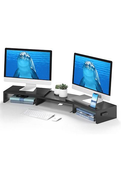 fulina 2 pcs Monitor Stand Riser,Adjustable Length and Angle 3 Shelf