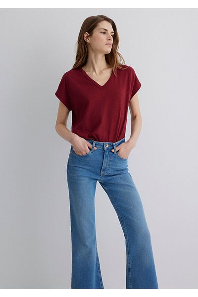 Mavi V-Neck Claret Red Basic T-Shirt Regular Fit 1612380 -70430