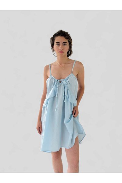 Retrobird Rochie de designer cu bretele cu șireturi albastru deschis