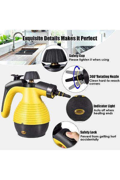 COOYA Handheld Steam Cleaner,2.6M Extended Power Cord,11Accessories and Safety Lock, Yellow,1050W