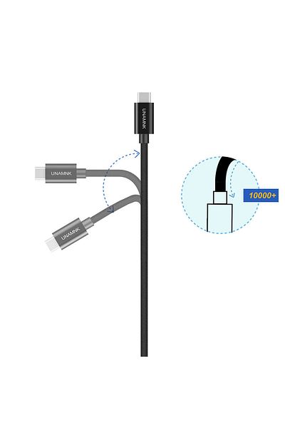 Unamnk Set de 3 cabluri USB C 3.2A cu încărcare rapidă Unamnk, negru, nailon/metal, 0.5 m / 1 m / 3 m