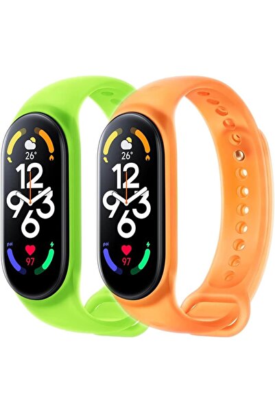 Monuary Set de 2 brățări pentru Xiaomi Mi Band 5/6/7 și Amazfit Band 5, Monuary, silicon, verde/portocaliu