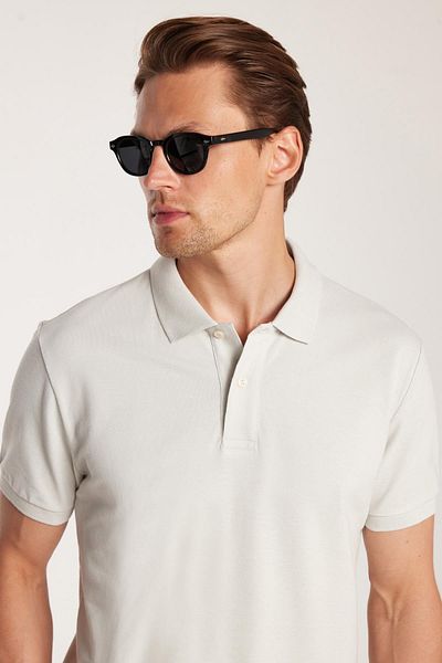 Tudors Ανδρικό T-shirt Slim Fit Slim Fit 100% βαμβακερό γκρι γιακά πόλο